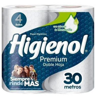 HIGIENOL papel higienico premium doble hoja 30m x4u.