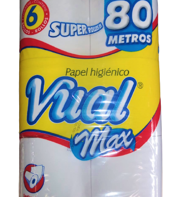 VUAL papel higienico max hoja simple 80m x6u.