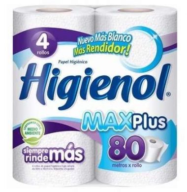 HIGIENOL papel higienico max hoja simple 80m x4Un.