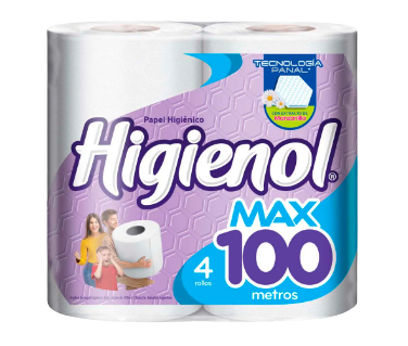HIGIENOL papel higienico max hoja simple 100m x4Un.