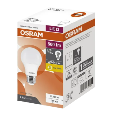 OSRAM lampara led value calida 7w
