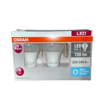 OSRAM lampara led value classic fria 9w x3Un.